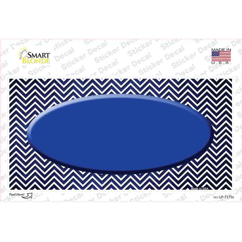 Blue White Small Chevron Oval Oil Rubbed Novelty Sticker Decal