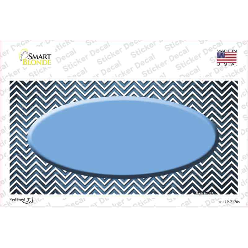 Light Blue White Small Chevron Oval Oil Rubbed Novelty Sticker Decal