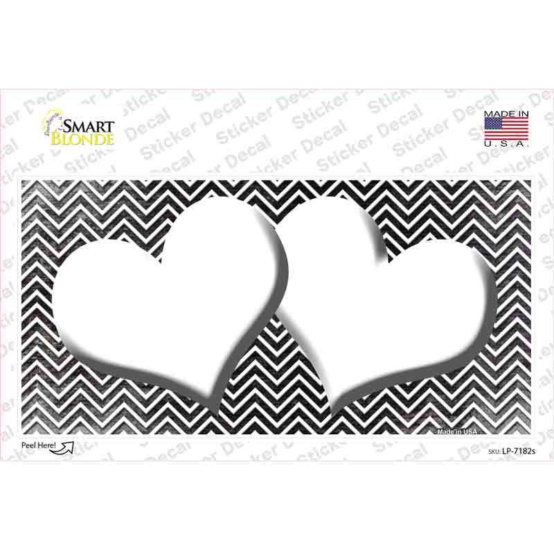 Black White Small Chevron Hearts Oil Rubbed Novelty Sticker Decal