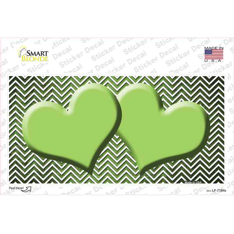 Lime Green White Small Chevron Hearts Oil Rubbed Novelty Sticker Decal