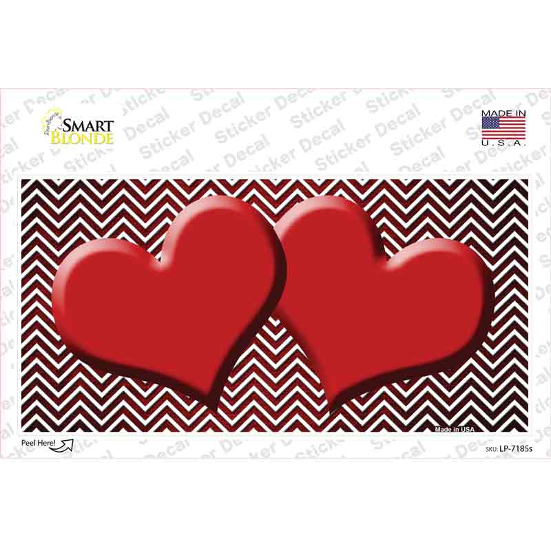 Red White Small Chevron Hearts Oil Rubbed Novelty Sticker Decal