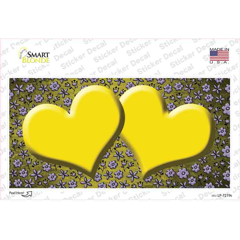 Yellow Purple Flowers Hearts Oil Rubbed Novelty Sticker Decal