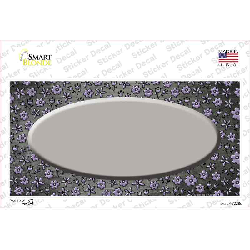 Gray Purple Flowers Oval Oil Rubbed Novelty Sticker Decal