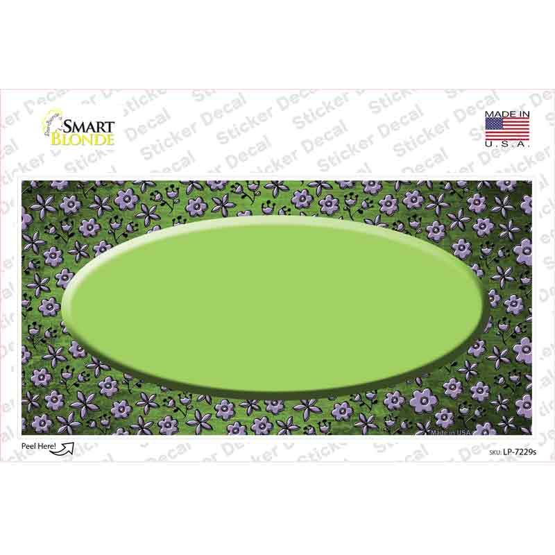Lime Green Purple Flowers Oval Oil Rubbed Novelty Sticker Decal