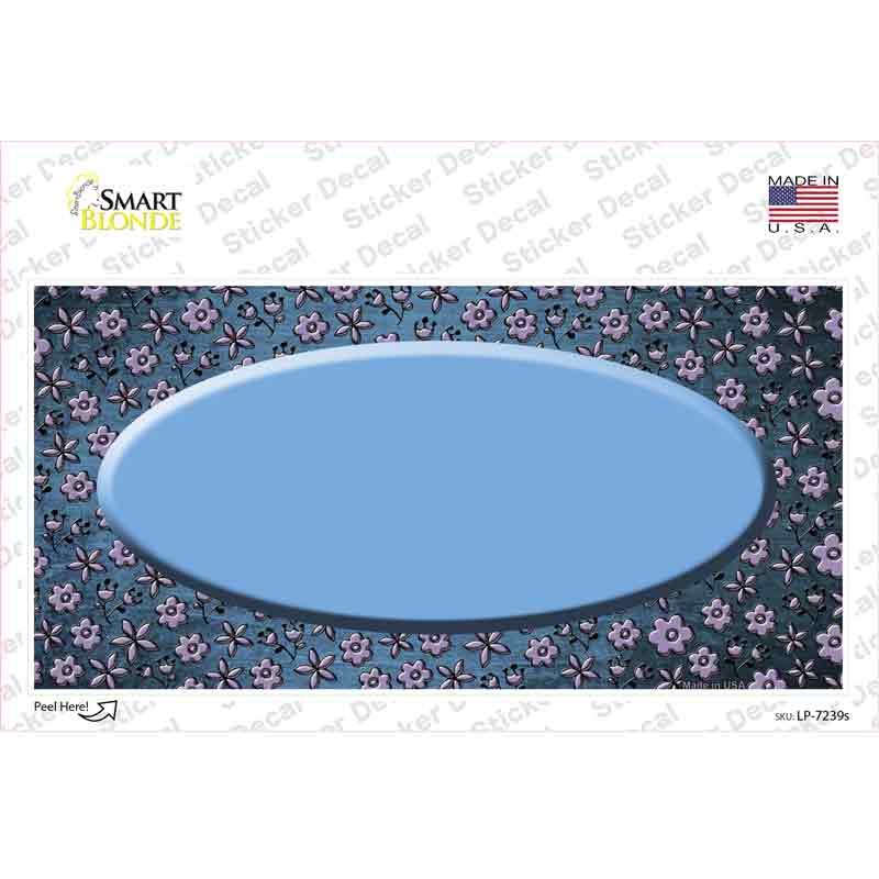 Light Blue Purple Flowers Oval Oil Rubbed Novelty Sticker Decal