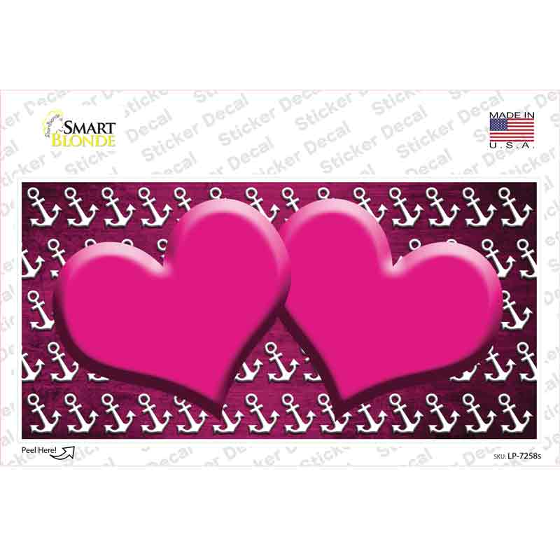 Pink White Anchor Hearts Oil Rubbed Novelty Sticker Decal
