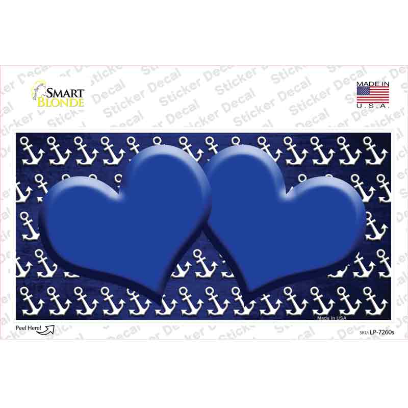 Blue White Anchor Hearts Oil Rubbed Novelty Sticker Decal