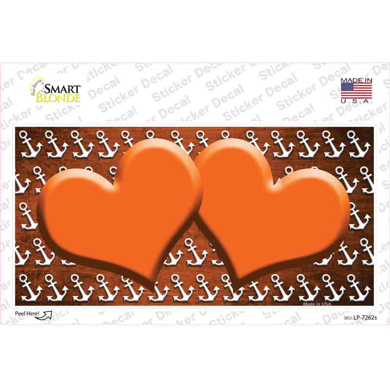 Orange White Anchor Hearts Oil Rubbed Novelty Sticker Decal