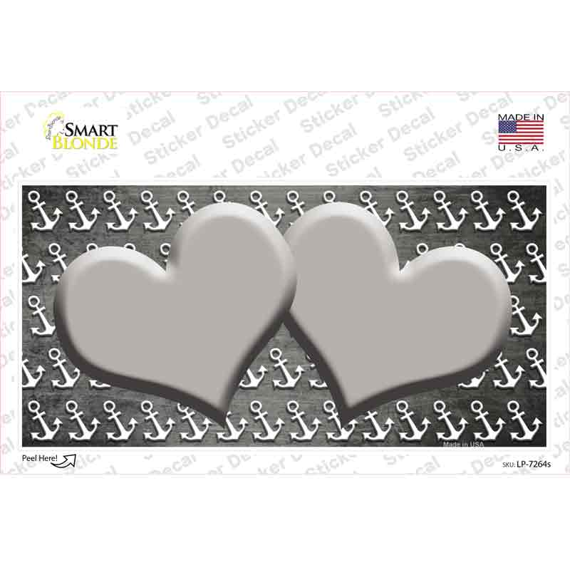 Gray White Anchor Hearts Oil Rubbed Novelty Sticker Decal
