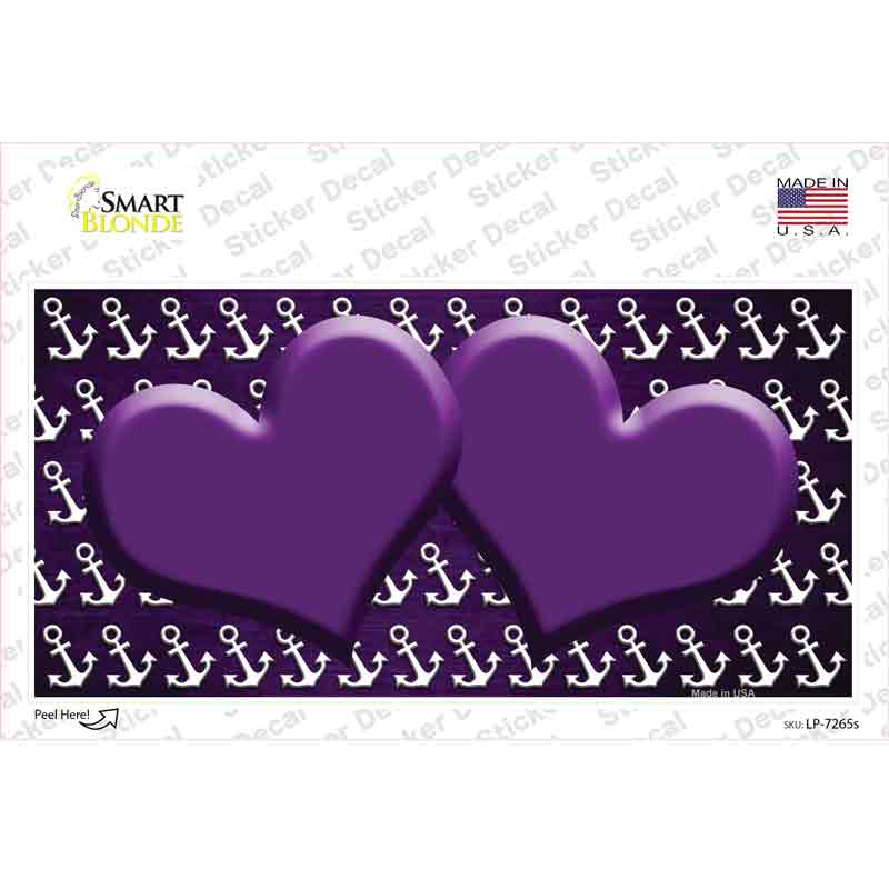 Purple White Anchor Hearts Oil Rubbed Novelty Sticker Decal