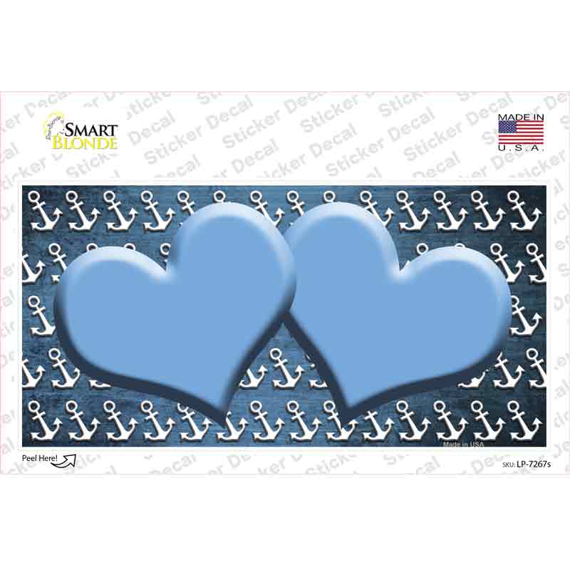 Light Blue White Anchor Hearts Oil Rubbed Novelty Sticker Decal