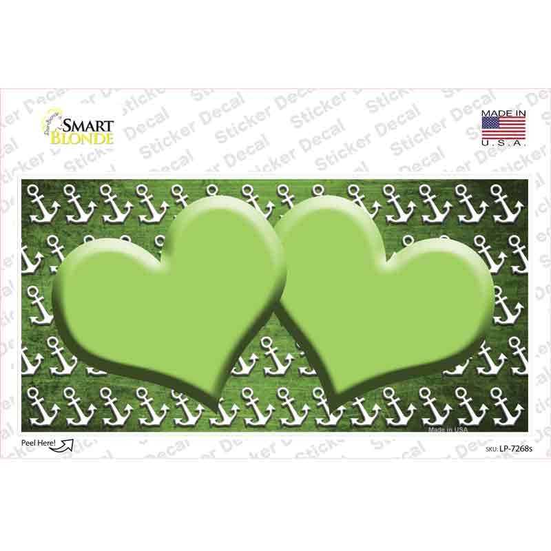 Lime Green White Anchor Hearts Oil Rubbed Novelty Sticker Decal