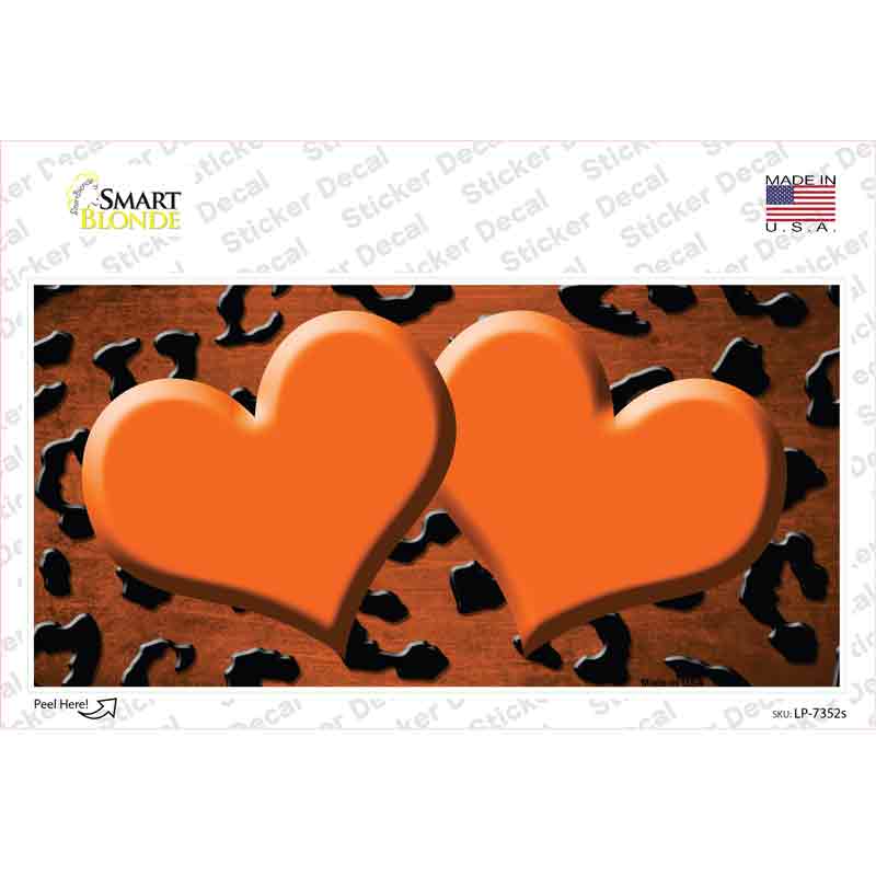 Orange Black Cheetah Hearts Oil Rubbed Novelty Sticker Decal