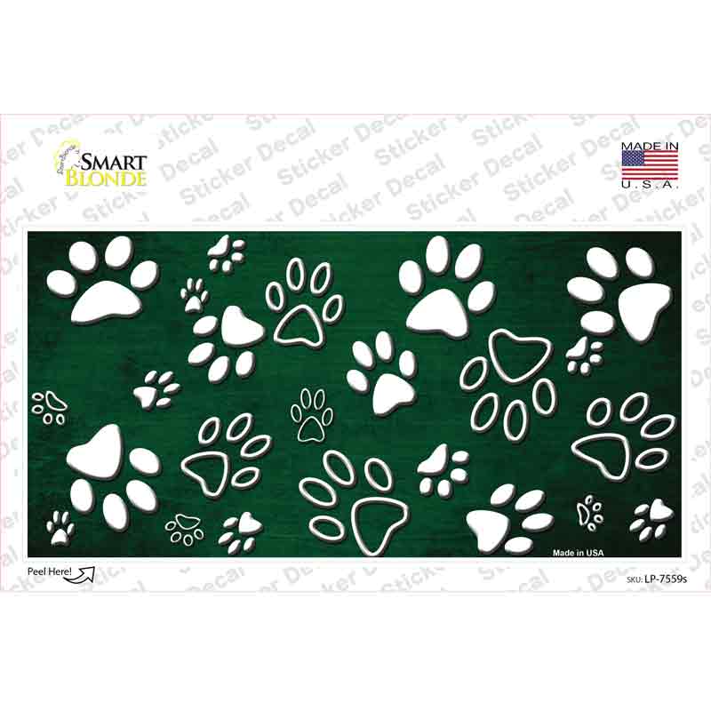 Green White Paw Oil Rubbed Novelty Sticker Decal