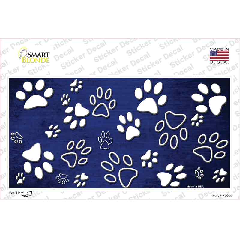 Blue White Paw Oil Rubbed Novelty Sticker Decal