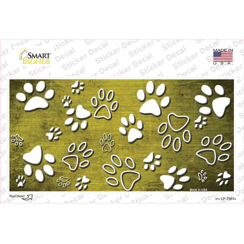 Yellow White Paw Oil Rubbed Novelty Sticker Decal