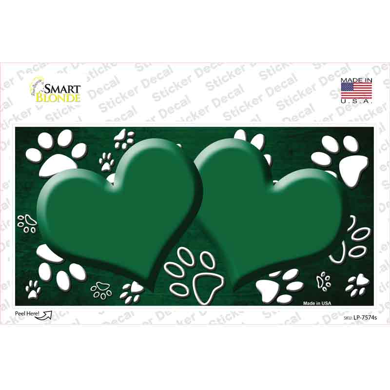 Paw Heart Green White Novelty Sticker Decal