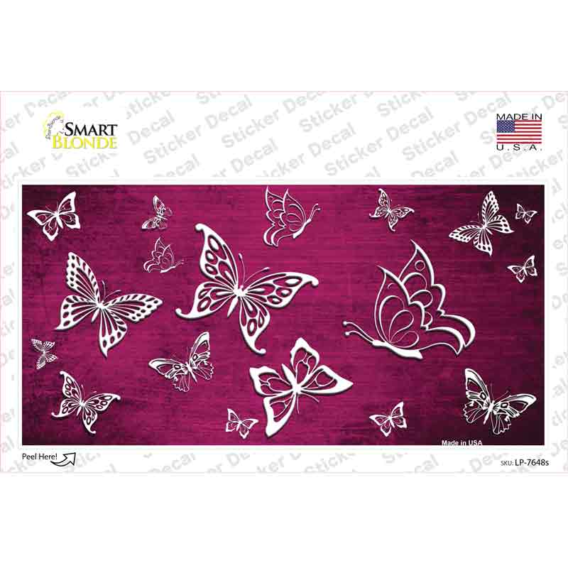 Pink White Butterfly Oil Rubbed Novelty Sticker Decal