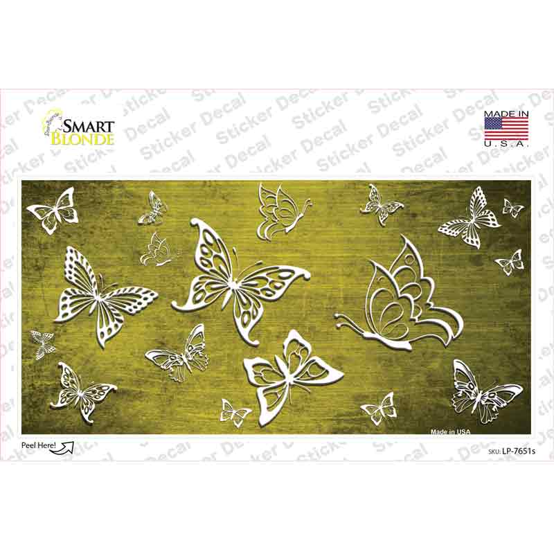 Yellow White Butterfly Oil Rubbed Novelty Sticker Decal