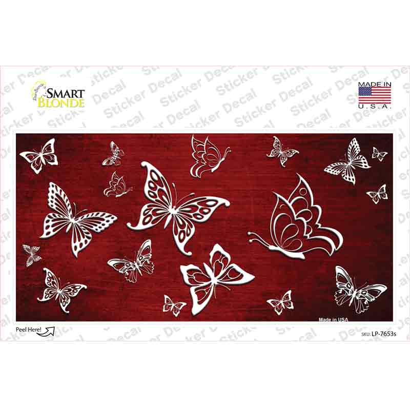 Red White Butterfly Oil Rubbed Novelty Sticker Decal