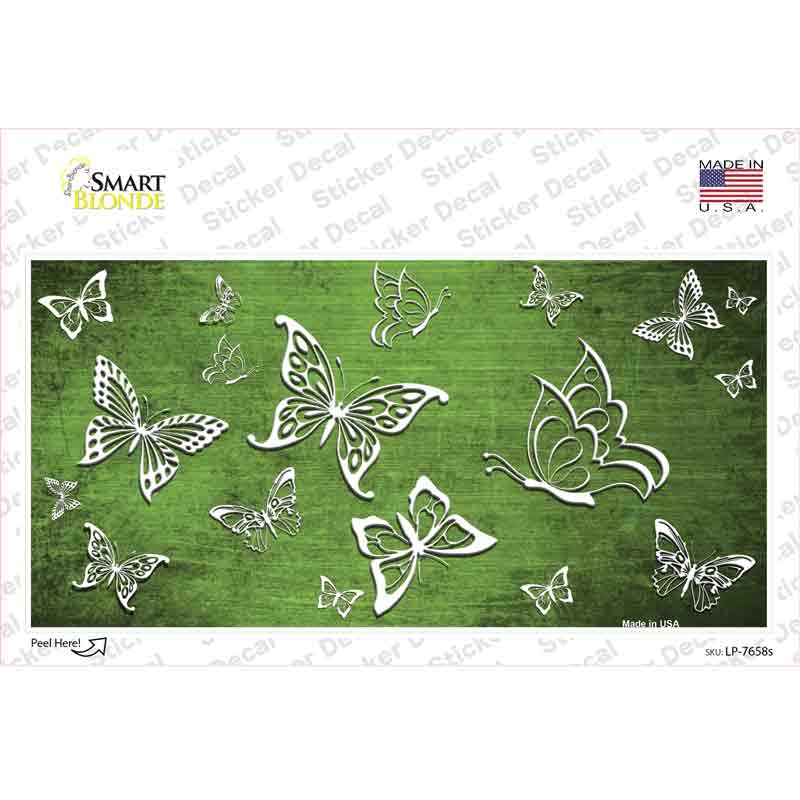 Lime Green White Butterfly Oil Rubbed Novelty Sticker Decal