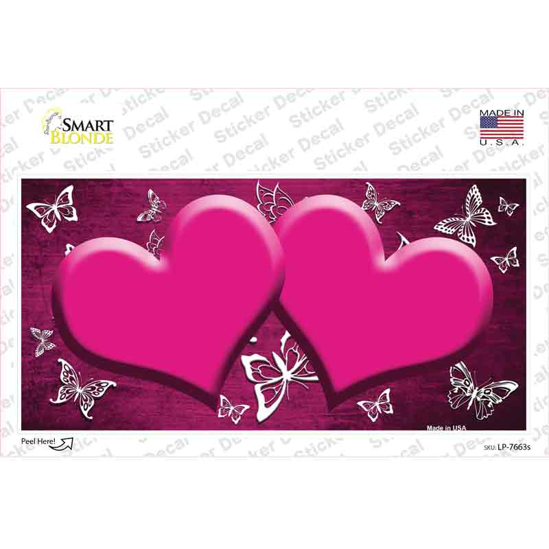 Pink White Hearts Butterfly Oil Rubbed Novelty Sticker Decal