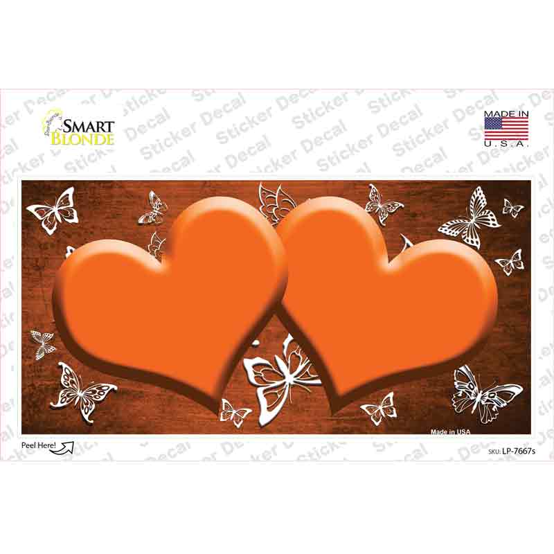 Orange White Hearts Butterfly Oil Rubbed Novelty Sticker Decal