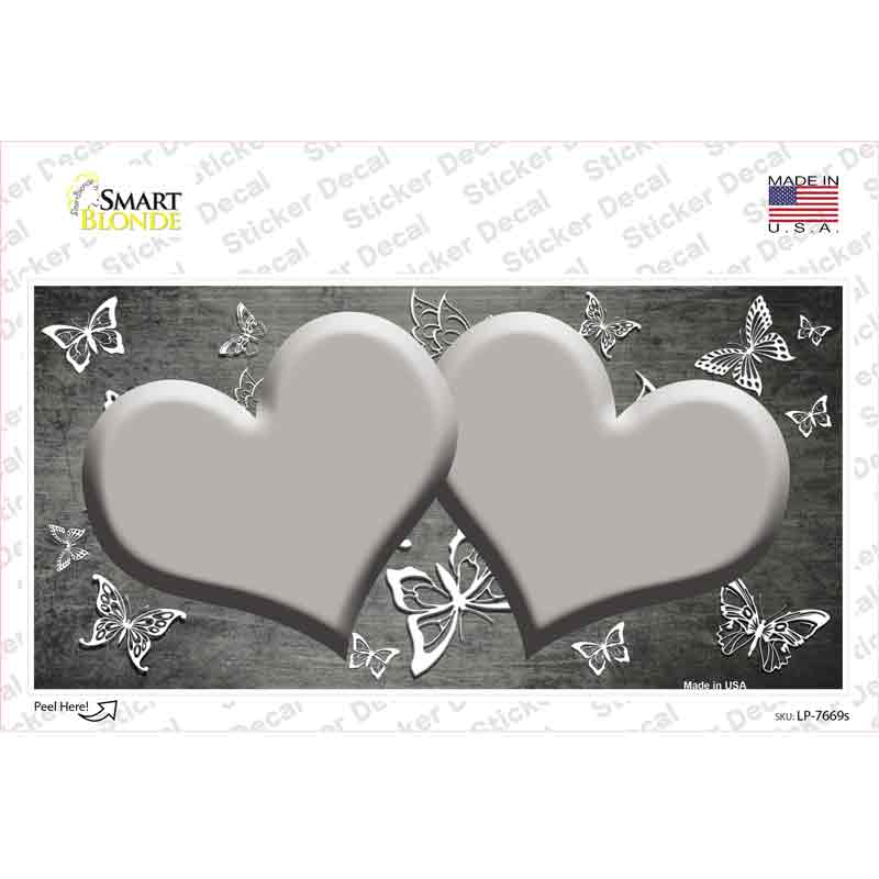Gray White Hearts Butterfly Oil Rubbed Novelty Sticker Decal