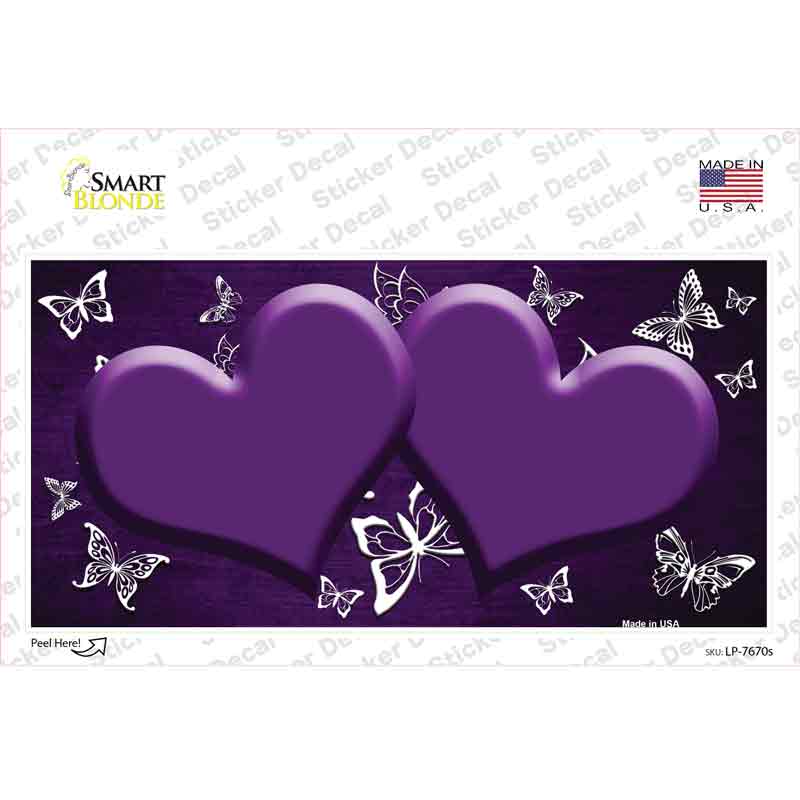 Purple White Hearts Butterfly Oil Rubbed Novelty Sticker Decal