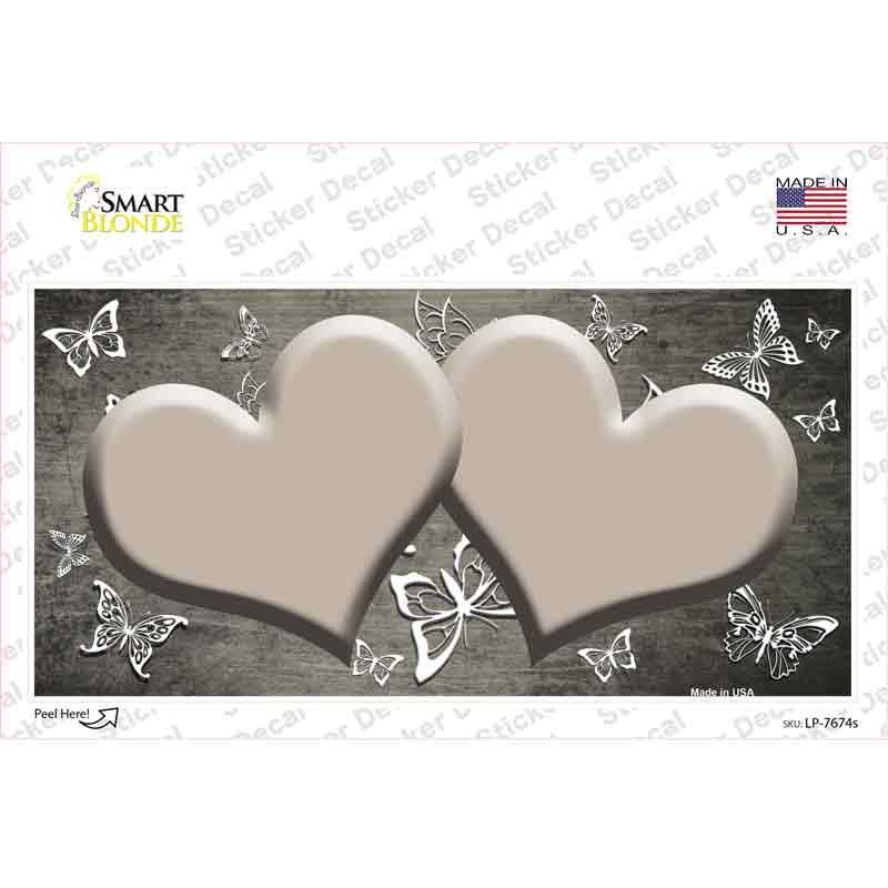Tan White Hearts Butterfly Oil Rubbed Novelty Sticker Decal