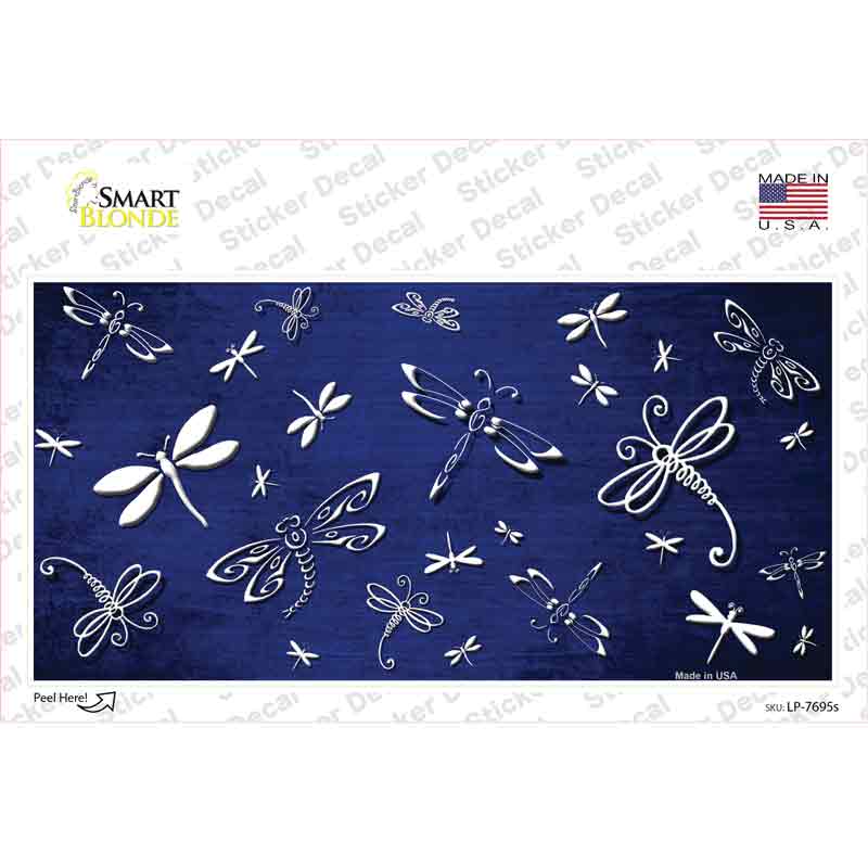 Blue White Dragonfly Oil Rubbed Novelty Sticker Decal
