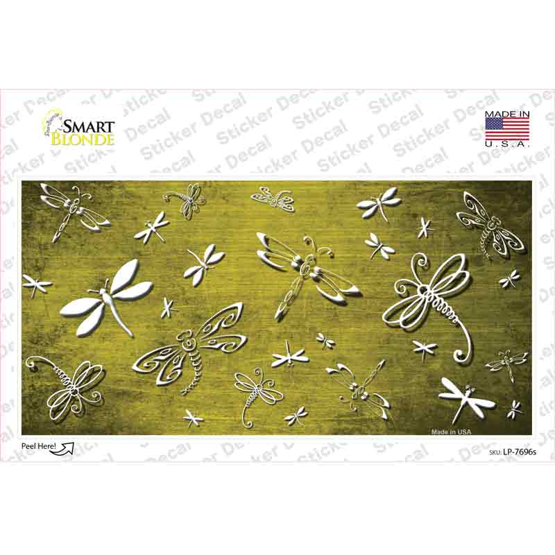 Yellow White Dragonfly Oil Rubbed Novelty Sticker Decal
