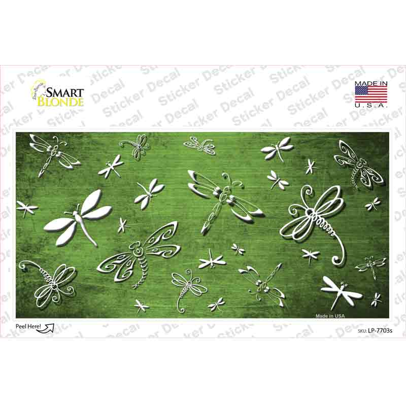Lime Green White Dragonfly Oil Rubbed Novelty Sticker Decal