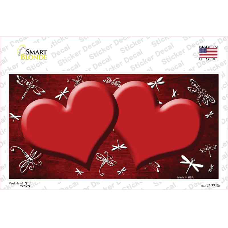 Red White Dragonfly Hearts Oil Rubbed Novelty Sticker Decal