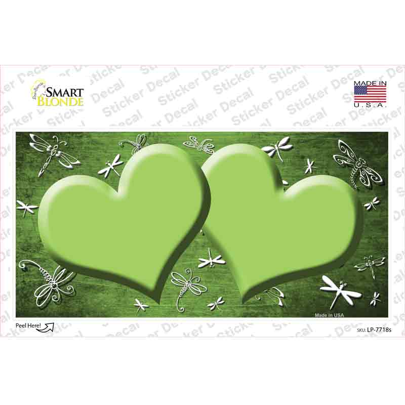 Lime Green White Dragonfly Hearts Oil Rubbed Novelty Sticker Decal