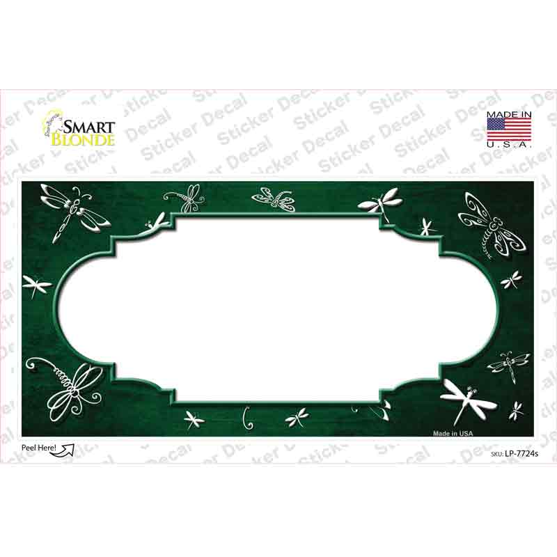 Green White Dragonfly Scallop Oil Rubbed Novelty Sticker Decal
