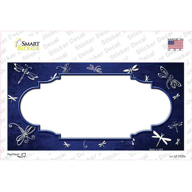 Blue White Dragonfly Scallop Oil Rubbed Novelty Sticker Decal
