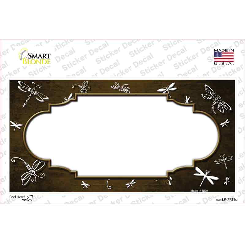 Brown White Dragonfly Scallop Oil Rubbed Novelty Sticker Decal
