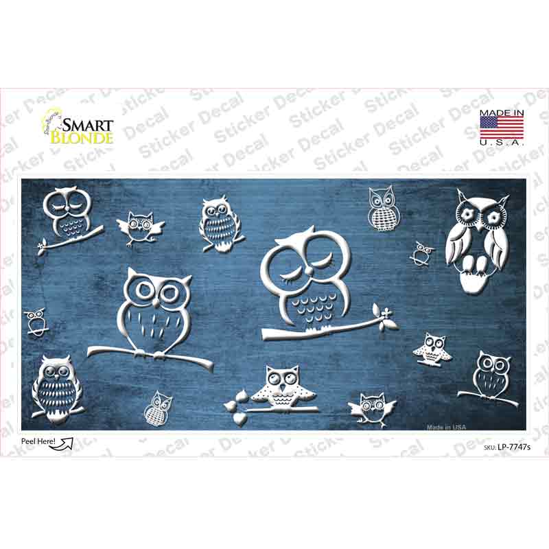 Light Blue White Owl Oil Rubbed Novelty Sticker Decal