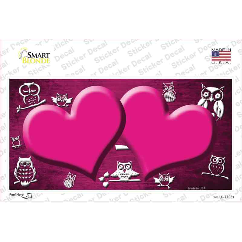 Pink White Owl Hearts Oil Rubbed Novelty Sticker Decal