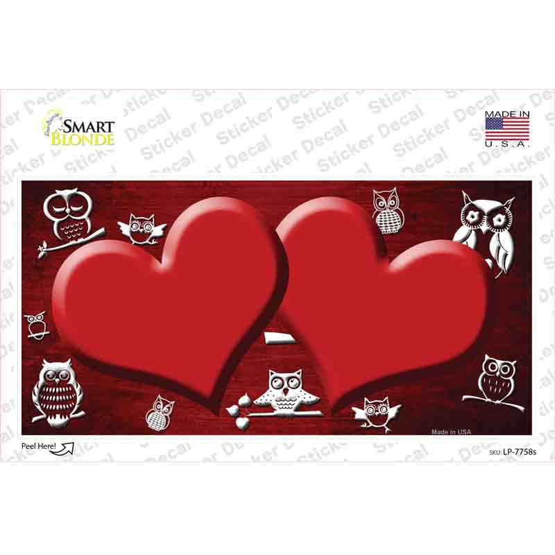 Red White Owl Hearts Oil Rubbed Novelty Sticker Decal