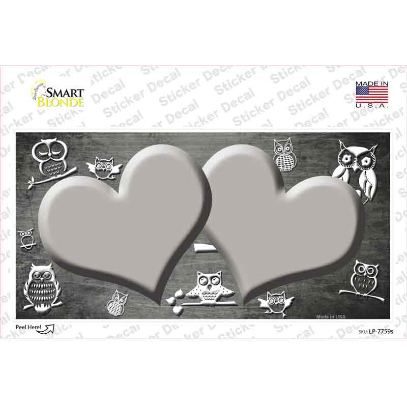 Gray White Owl Hearts Oil Rubbed Novelty Sticker Decal