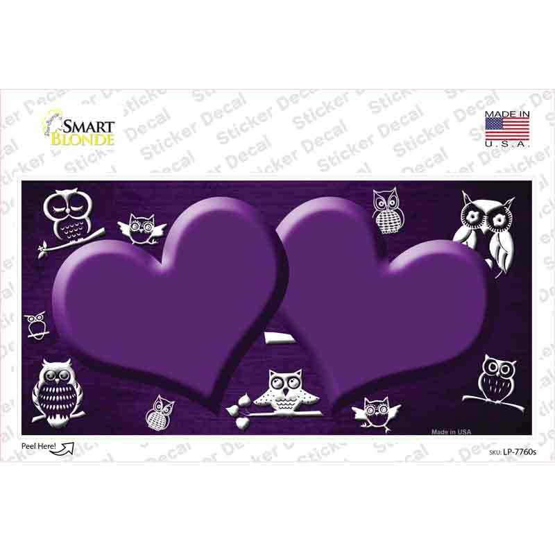 Purple White Owl Hearts Oil Rubbed Novelty Sticker Decal