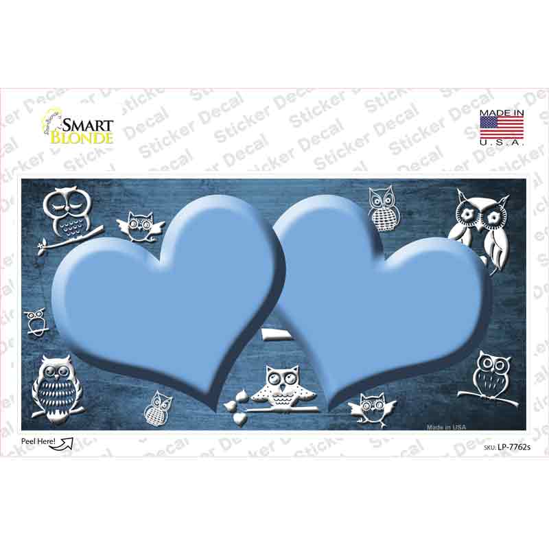 Light Blue White Owl Hearts Oil Rubbed Novelty Sticker Decal
