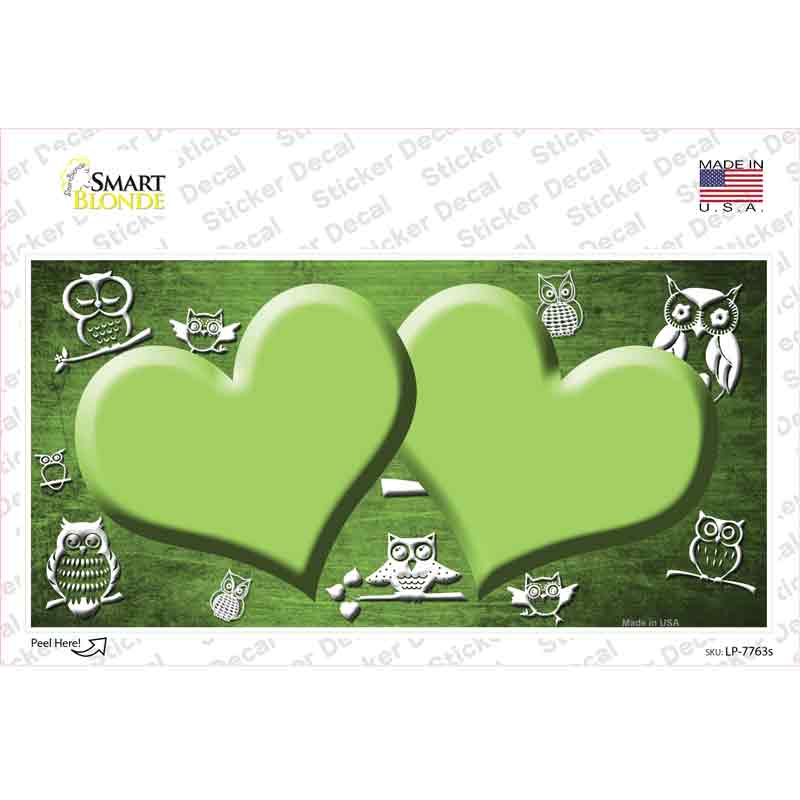 Lime Green White Owl Hearts Oil Rubbed Novelty Sticker Decal