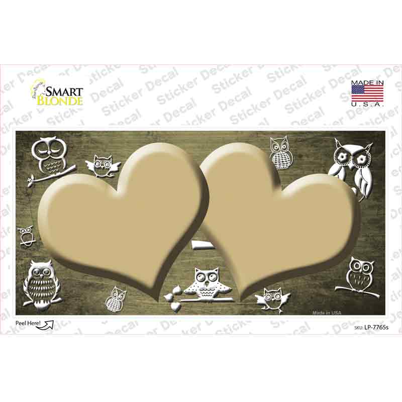 Gold White Owl Hearts Oil Rubbed Novelty Sticker Decal