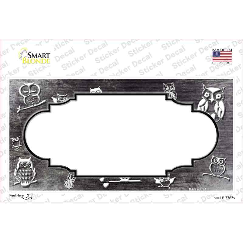 Black White Owl Scallop Oil Rubbed Novelty Sticker Decal