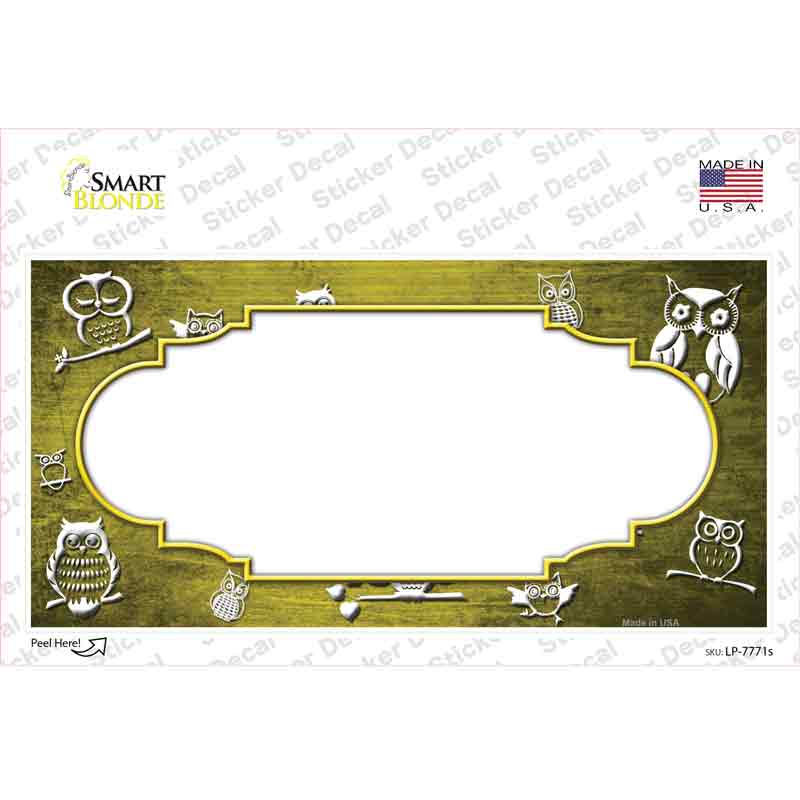 Yellow White Owl Scallop Oil Rubbed Novelty Sticker Decal