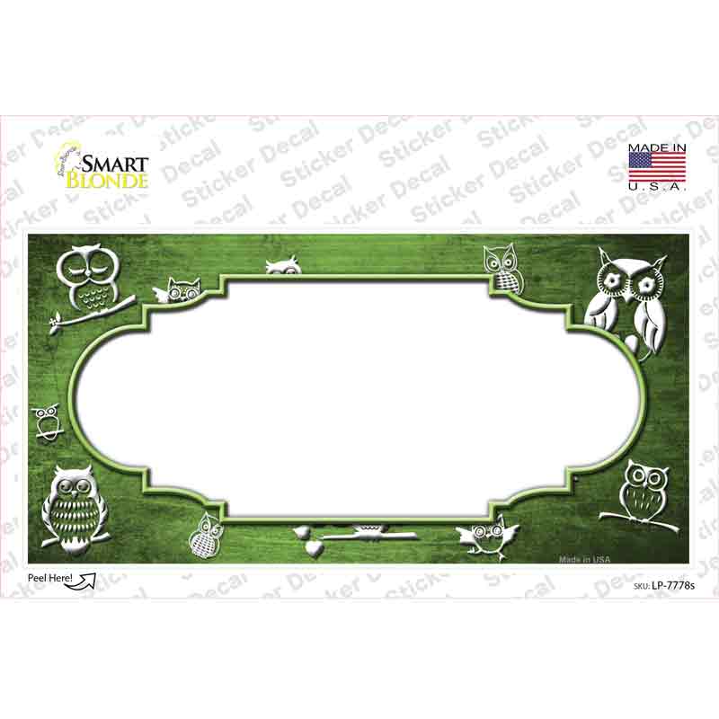 Lime Green White Owl Scallop Oil Rubbed Novelty Sticker Decal