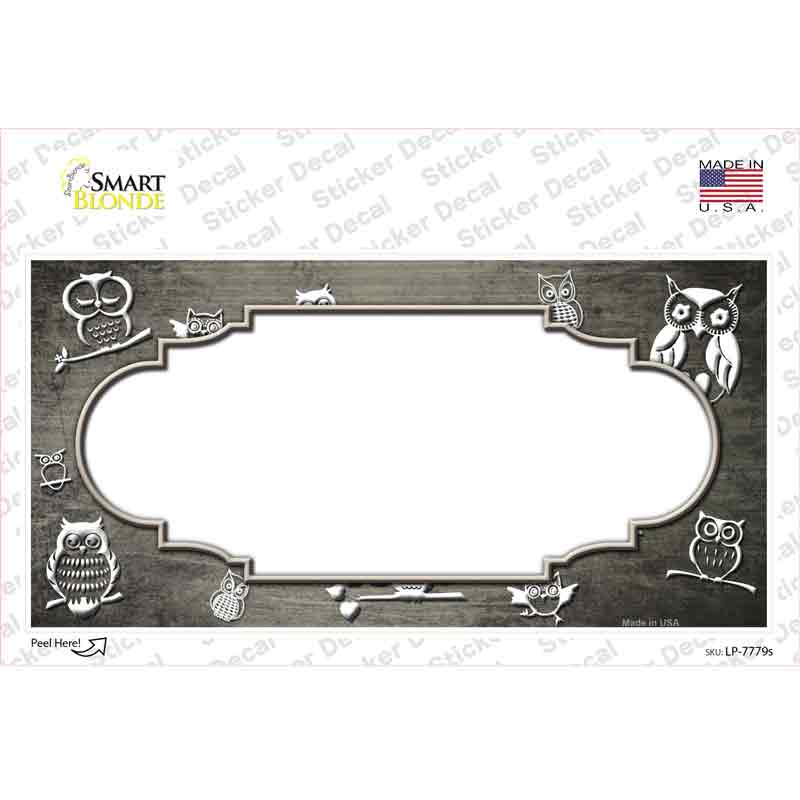 Tan White Owl Scallop Oil Rubbed Novelty Sticker Decal